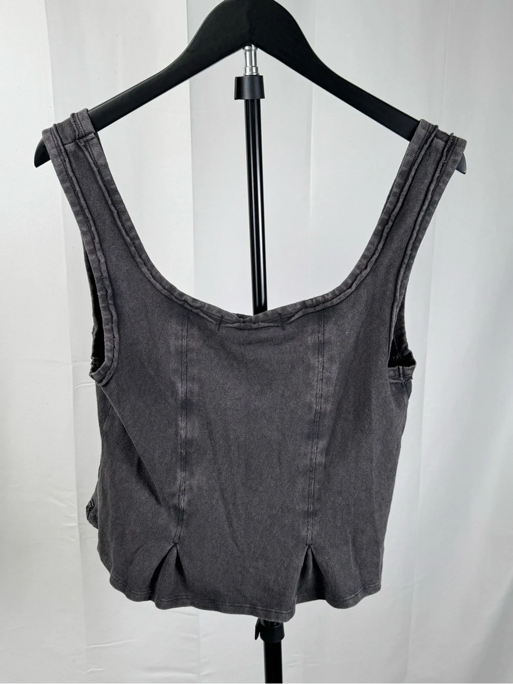 Free People We The Free Roller Tank NWT Black Acid Wash Ruffle Crop Top Medium